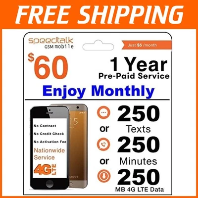 Speedtalk Mobile Prepaid SIM - 12-Month Plan with Convenient 250 Units Monthly - Image 1 of 4