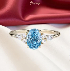 Diamond Ring FANCY VIVID BLUE 3.07 Ct Oval Cut IGI Lab Grown 18K Rose Gold - Picture 1 of 7