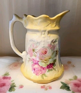 Old Foley James Kent Staffordshire 32oz Pitcher Yellow Pink Roses England - Picture 1 of 15