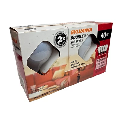 Sylvania Double Life 40W Light Bulbs Soft White 4 Pack NEW Sealed Made In USA - Image 1 of 4