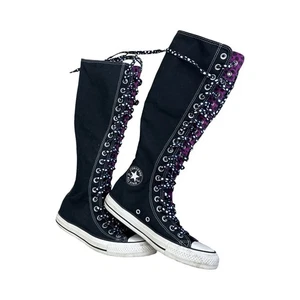 Converse Womens Size 7 Chuck Taylor All Star Black Purple XX-HIGH Sneakers Polka - Picture 1 of 12