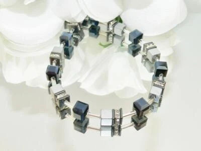 Modeschmuck Armband Perlen Hämatit silber glänzend schwarz Strass 064j - Bild 1 von 4
