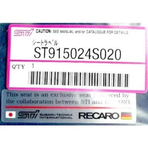 Subaru Original Impreza WRX STI RECARO Sitz Aufkleber Emblem ST915024S020 - Bild 1 von 1