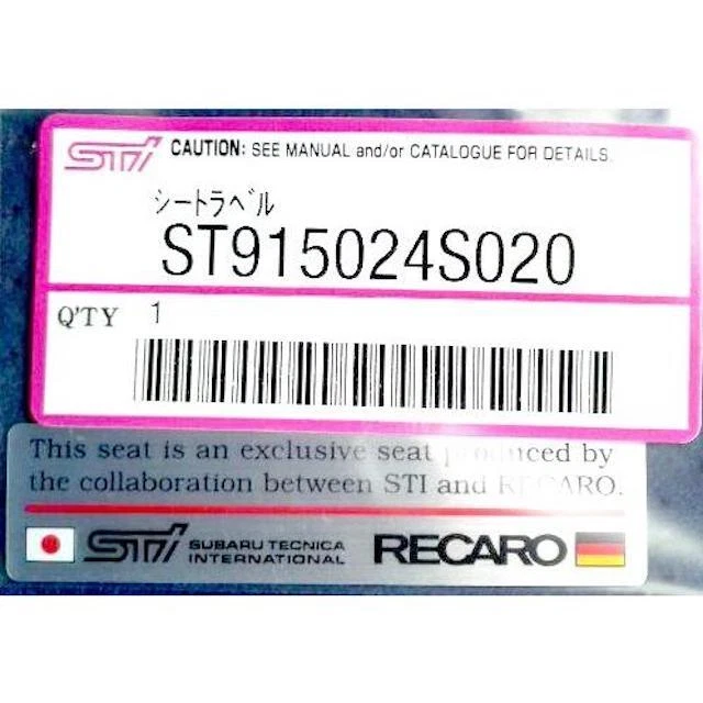 Subaru Genuino Impreza WRX STI RECARO Asiento Adhesivo Emblema ST915024S020 Foto 1 de 1