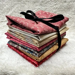 Fat Quarter 'Grandma's Treasures' 7 Pc Quilt Fabric Bundle, Mauve/Rose/Taupe - Picture 1 of 7