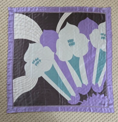 Bufanda cuadrada vintage VERA 41" lavanda verde azulado borde enrollado bordado años 60 en muy buena condición+ Foto 1 de 4