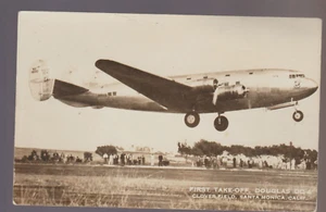 Santa Monica CA RPPC 1942 FIRST TAKE OFF Clover Field DOUGLAS DC-4 AIRPLANE WW2 - Picture 1 of 2