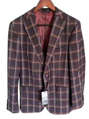 Sarar 男式西装夹克 Rexford 波尔多棕色格子酷羊毛尺寸 38R 全新 491 美元 — 第 1/4 张图片