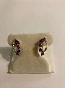 Natural Ruby & White Sapphire Drop Leverback Earrings - Picture 1 of 5
