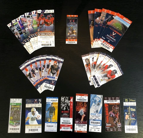 2014-18 Virginia Cavaliers Football Ticket Stubs Large Lot Home Away Games Cover