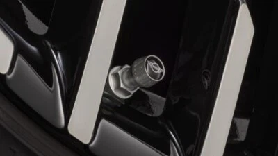 NEW GENUINE MINI LOGO WING WHEEL TYRE VALVE STEM DUST CAPS SET BLACK 36115A96C09 - Image 1 of 2