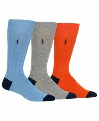 Polo Ralph Lauren Para Hombre Tacto Suave Acanalado Tacón Puntera Paquete de 3 Azul/Gris/Naranja Foto 1 de 1