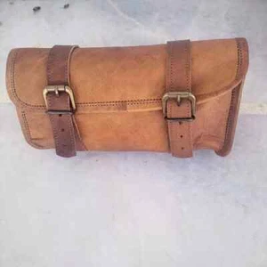 Goat Leather Vintage Tool Brown New Motorcycle Buckle Closure Genuine Strap Bag - Picture 1 of 4