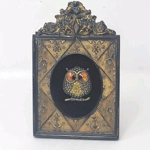 Pieza de arte de búho con joyas enmarcado dorado barroco vintage 3,5"x5,5" - Imagen 1 de 22