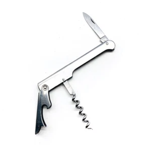 Silver Waiter's Friend Corkscrew, Bottle Opener, Foil Cutter, Stainless Steel - Picture 1 of 6