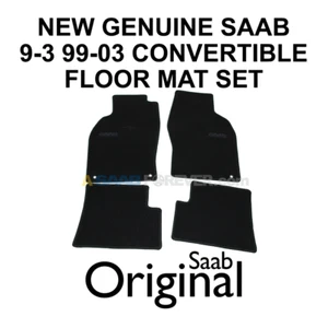SAAB 9-3 99-03 FLOOR MAT SET BLACK CARPET W/ LOGO CONVERTIBLE NEW GENUINE OEM - Picture 1 of 4