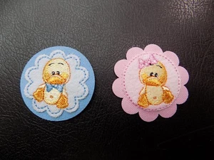 1 APPLICAZIONE PATCH TOTTA DECORAZIONE TERMOADESIVA PULCINO ROSA AZZURRO BAMBINI - Picture 1 of 3