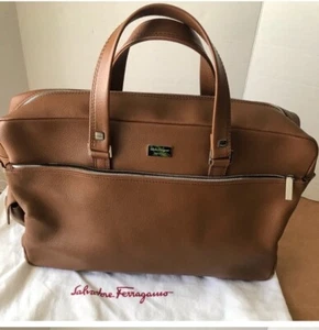 Salvatore Ferragamo Saddle Pebble Leather Travel Briefcase Shoulder Bag Laptop - Picture 1 of 16