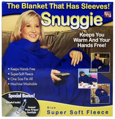 Snuggie Super Soft Fleece Wearable Blanket w/ Sleeves FREE Booklight Blue NIB - Image 1 of 4
