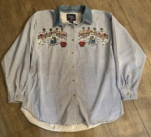 Camisa Let’s Quizz Again Bordada Osos Manzana LS Azul Blanco Rayas Talla L - Imagen 1 de 4