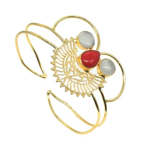 Bracciale corallo pietra di luna pesca placcato oro lusso gioielli fatti a mano regalo G559 - Foto 1 di 5