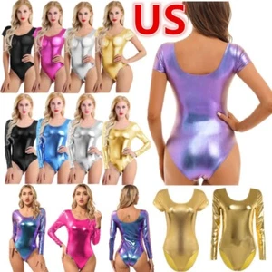 Body de cuero metálico para danza de ballet para mujer Leotardo Ropa de baile brillante - Imagen 1 de 105