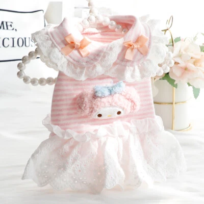 Cute Pet Dog Cat Clothes Puppy Doll Collar Striped Maltese Skirt Small Dog Dress - Image 1 of 4