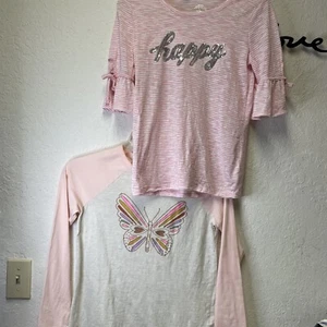 Lot Of 2 Bling Size XL 14/16 White/Pink Sparkle Sleeves Teen Shirts Fun - Picture 1 of 13