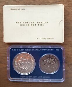 A034 INDIA 1985 2 COIN UNC MINT YEAR SET - VERY RARE - SETS MADE ??? - JUBILEE