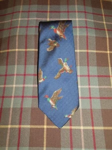 Land’s End Dk Blue Mallard Duck 100% Silk Tie. - Picture 1 of 3