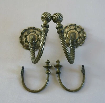 EMBRASSE de RIDEAU, paire de crochets, patere en bronze, support tringle, ancien - Photo 1/4