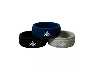 Masonic Rings Silicone (3 pk with Backfilled Square and Compass in white) - Picture 1 of 4