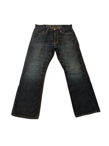 American Eagle stivali bassi taglio jeans uomo 33x28 blu denim pantaloni invecchiati - Foto 1 di 12