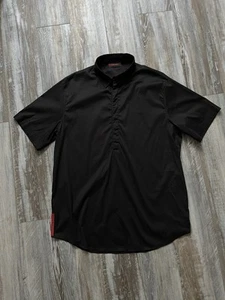Vintage Prada Sport Black Red Tab Shirt Cotton Button Short Sleeve Size M - Picture 1 of 8
