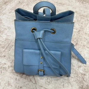 IIIBeCa by Joy Gryson Backpack Bag Womens Blue Leather Drawstring Front Pocket - Picture 1 of 14