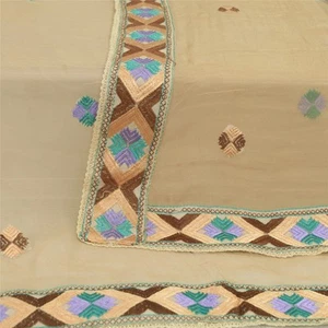 Sanscriti Vintage Dupatta Stola Lunga Pura Chiffon Seta Marrone Bagh Phulkari... - Foto 1 di 12