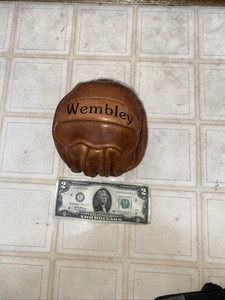 Vintage Wembley Brown Leather Soccer Presentation Ball w/Laces Mini Trophy Ball - Picture 1 of 9