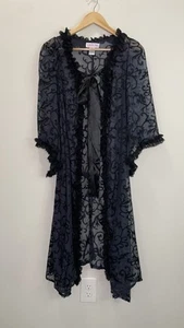 Lace Sheer Kimono Coverup Robe M 8 Whimsigoth Dark Ruffle Dress Gown Costume Wed - Picture 1 of 12