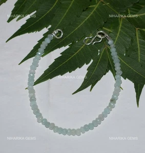 925 Sterling Silver Round Aqua Chalcedony Gemstone New Beaded Bracelet Jewelry - Picture 1 of 11
