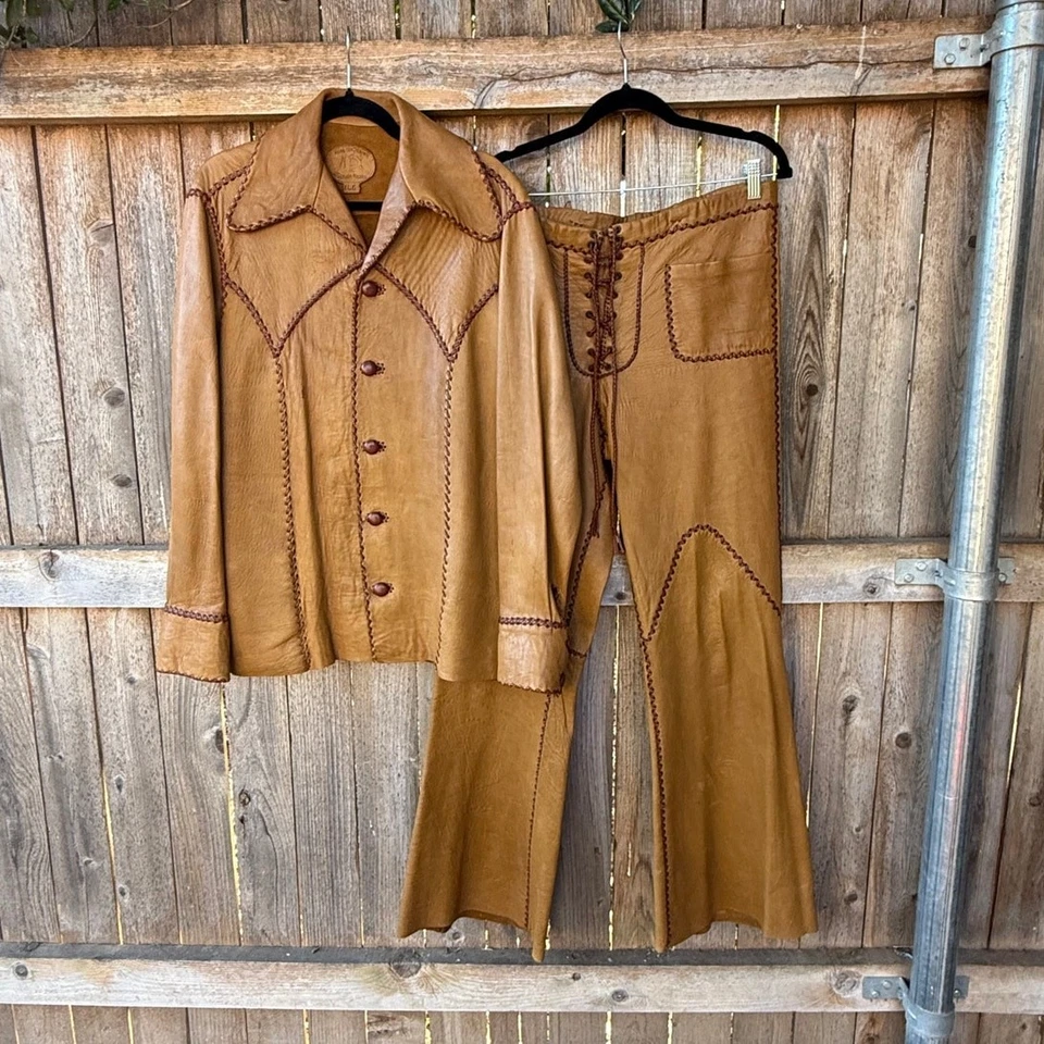 De colección Años 70 North Beach Cuero California Hombre Mantequilla Suave Chaqueta Talla Pantalones  Foto 1 de 4