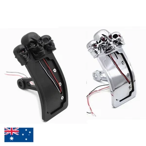 1" side mount Skull LED curved license plate light Harley chopper bobber custom - Picture 1 of 6