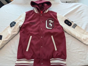 Guess Georges Marciano Varsity Letterman Jacket Sz S ~Maroon & White~ZipOut Hood - Picture 1 of 4