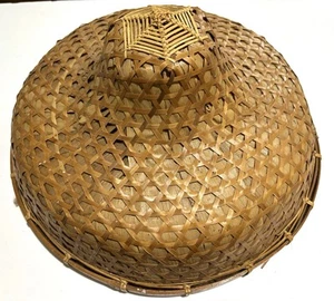 Vintage chinesisch asiatisch Coolie Reis Paddie Korb Rattan konisch Sonne breite Krempe Hut - Bild 1 von 10