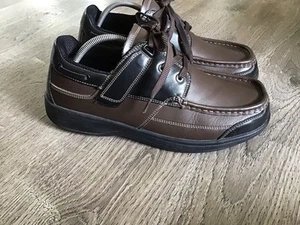 Mocassino scarpa da barca Orthofeet Baton Rouge in pelle marrone/nero da uomo 10 LARGHE 4E 422 - Foto 1 di 12