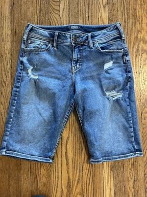 Pantalones cortos de mezclilla para mujer plateados Suki Bermuda W27/L9 Foto 1 de 4