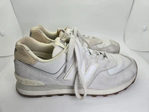 New Balance 574 Shoes Womens 9 B White Angora Suede Casual Core Classic Sneakers - Picture 1 of 8