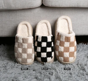 ComfyLuxe Checkered Pattern Platform Slippers - Picture 1 of 15