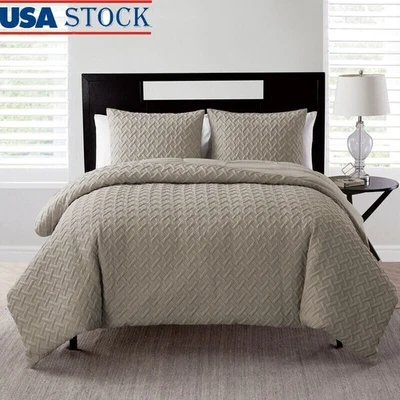 Комплект серо-коричневого геометрического одеяла из 3 предметов королевское мягкое постельное белье из микрофибры новое - Изображение 1 из 4