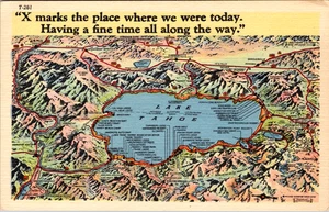 Vintage Leinen Postkarte - X Markiert den Ort Lake Tahoe Kalifornien Nevada nicht verschickt  - Bild 1 von 2