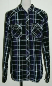 Mens BKE Buckle Cotton Blend Distressed Plaid Pockets Button LS Shirt Medium - Picture 1 of 4